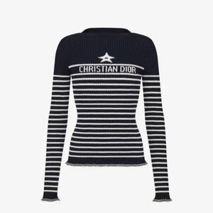 Dior Nautical Star Logo Striped Crew Neck Sweater Size Small